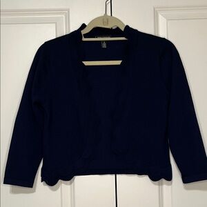 Nina Leonard Navy Scalloped Edge Bolero Cardigan